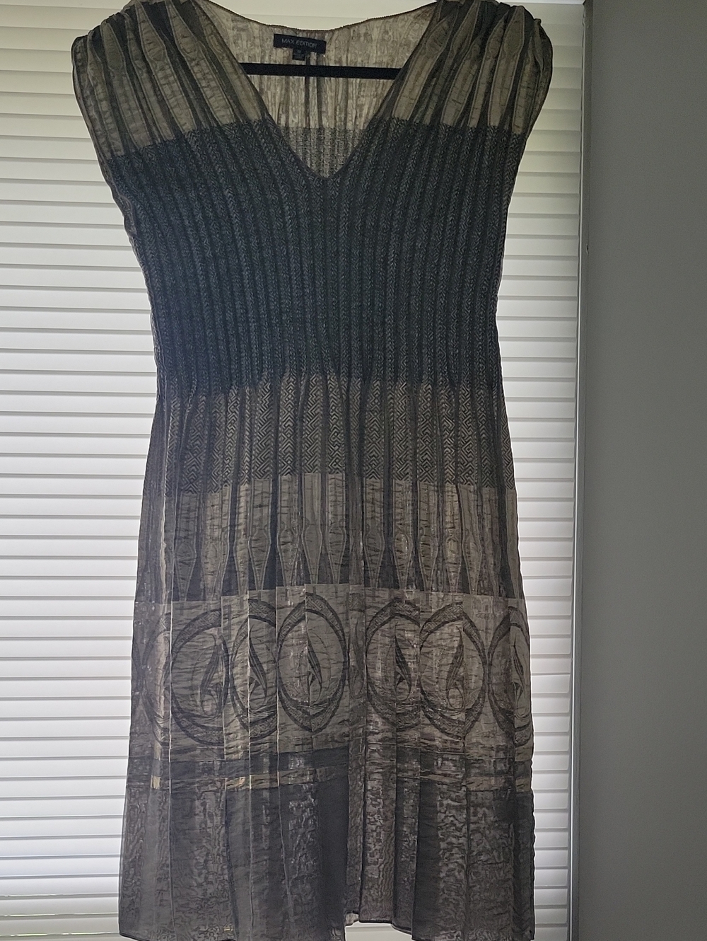 Max Edition Gold and Taupe V-Neck Midi Dress